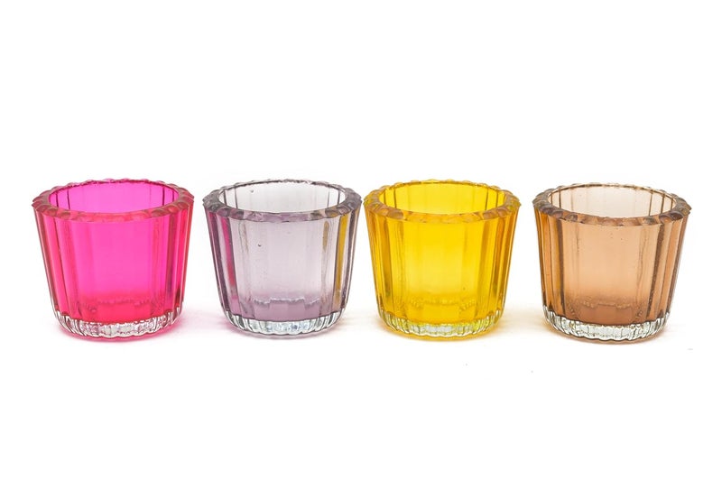 OGGN Glass Ribbed Tealight Holder SetTLight Holder for Diwali Decoration Items Multi Medium Pack of 4 - Image 4