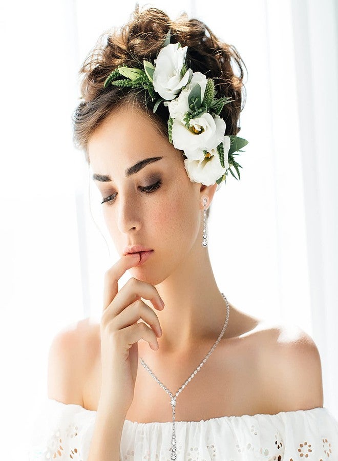 Yolev 3 Piece Bridal Necklace Teardrop Dangle Earrings Set Rhinestone Crystal Wedding Jewelry Set Rhinestone Choker Necklace for Women for Wedding Party - Image 4