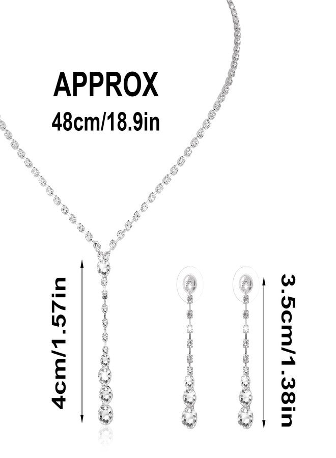 Yolev 3 Piece Bridal Necklace Teardrop Dangle Earrings Set Rhinestone Crystal Wedding Jewelry Set Rhinestone Choker Necklace for Women for Wedding Party - Image 2