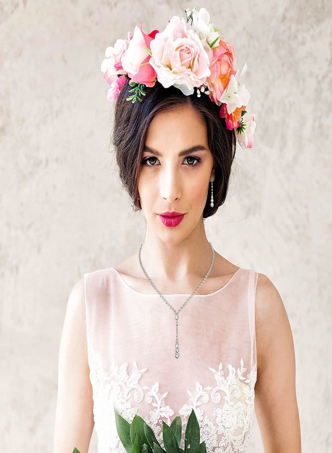 Yolev 3 Piece Bridal Necklace Teardrop Dangle Earrings Set Rhinestone Crystal Wedding Jewelry Set Rhinestone Choker Necklace for Women for Wedding Party - Image 5