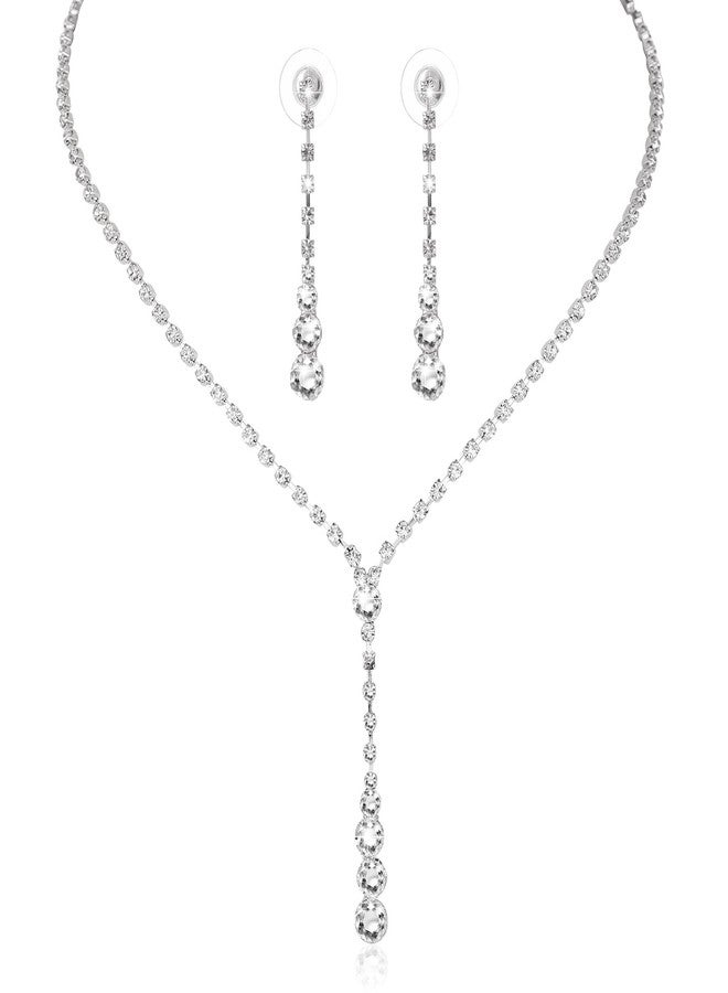 Yolev 3 Piece Bridal Necklace Teardrop Dangle Earrings Set Rhinestone Crystal Wedding Jewelry Set Rhinestone Choker Necklace for Women for Wedding Party - Image 1