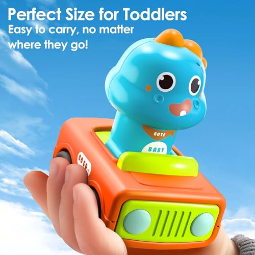 iPlay, iLearn لعبة سيارات الضغط والذهاب iPlay, iLearn للأطفال من 1-3 سنوات، سيارات سباق حيوانات للأطفال، مجموعة مركبات لعب للأطفال الرضع، سيارات ديناصورات دفع للأطفال من 6-9-12-18 شهر، هدية عيد ميلاد للأطفال من 1-2 سنة - Image 5