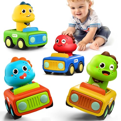 iPlay, iLearn لعبة سيارات الضغط والذهاب iPlay, iLearn للأطفال من 1-3 سنوات، سيارات سباق حيوانات للأطفال، مجموعة مركبات لعب للأطفال الرضع، سيارات ديناصورات دفع للأطفال من 6-9-12-18 شهر، هدية عيد ميلاد للأطفال من 1-2 سنة - Image 1