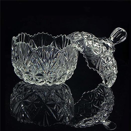 Prachi Enterprise Prachi Enterprise Crystal Candy Jar with Lid Glass Candy Dishes Sugar Bowl Chocolate Cookie Jar Food Containers Wedding Candy Buffet Jar Clear Set of 2 Bowls with Tray  - Image 3