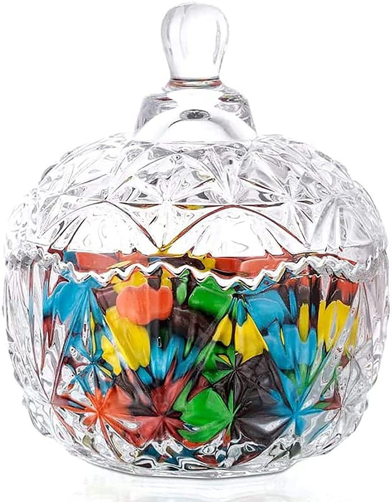 Prachi Enterprise Prachi Enterprise Crystal Candy Jar with Lid Glass Candy Dishes Sugar Bowl Chocolate Cookie Jar Food Containers Wedding Candy Buffet Jar Clear Set of 2 Bowls with Tray  - Image 4
