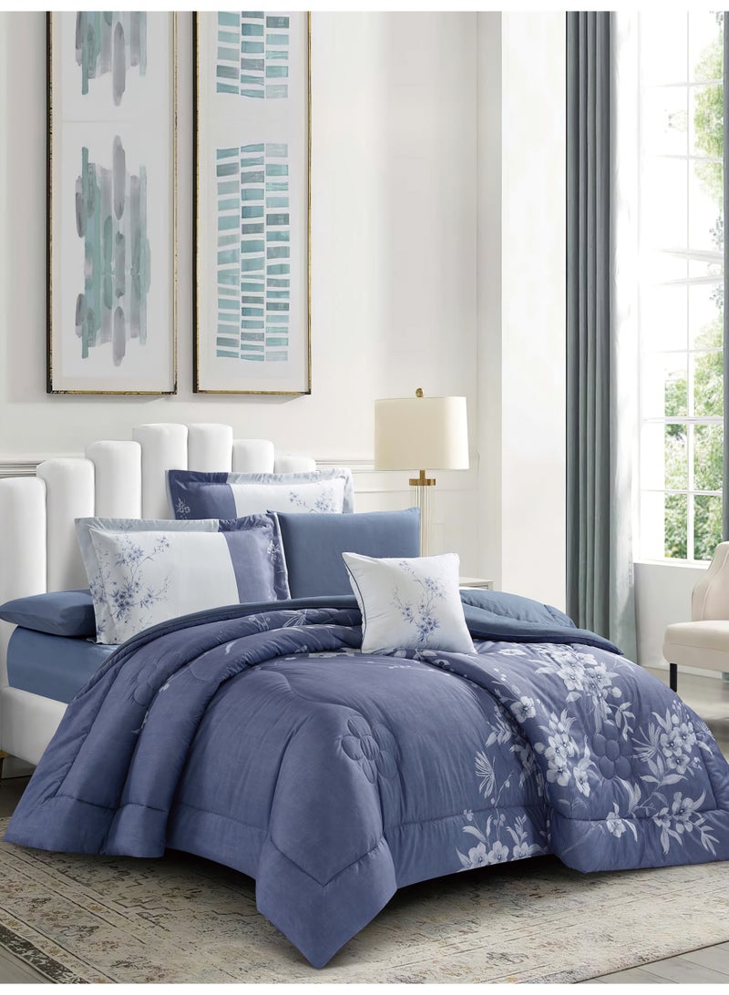 دوناتيلا طقم مفرش سرير كامل 6 قطع مقاس مزدوج 240×260 سم , مايكروفايبر ناعم , تطريز مشجر انيق يناسب سرير 200×200سم - Image 2