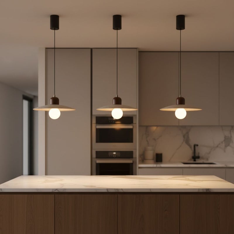 DANUBE HOME Elara Travertine Pendant Lamp 2m Adjustable length Contemporary Pendant Lamps Hanging Lanterns G9 Modern Design Indoor Lighting For Dining Room Living Room L25xW25xH14cm-White Brown - Image 3