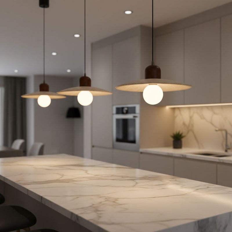 DANUBE HOME Elara Travertine Pendant Lamp 2m Adjustable length Contemporary Pendant Lamps Hanging Lanterns G9 Modern Design Indoor Lighting For Dining Room Living Room L25xW25xH14cm-White Brown - Image 2