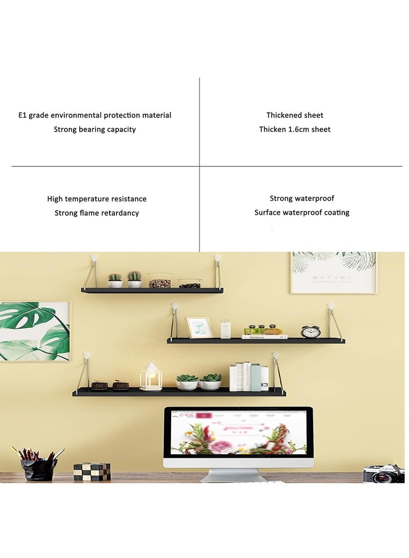 شو وو 3 عبوات من الأرفف العائمة المثبتة على الحائط من الخشب بدون حفر، رف تخزين رف معلق، رف عرض منزلي، رف نباتي، رف تخزين منزلي مع دعامة من الفولاذ المقاوم للصدأ للمنزل والمكتب - Image 3