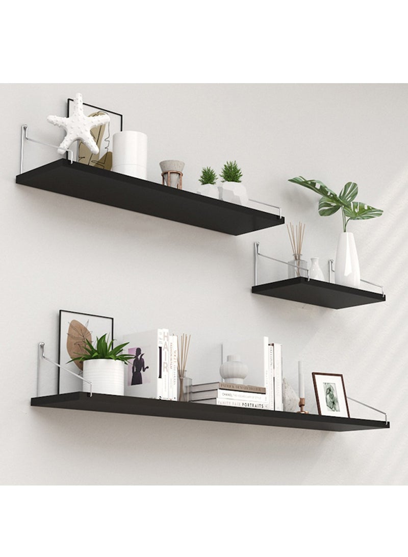 شو وو 3 عبوات من الأرفف العائمة المثبتة على الحائط من الخشب بدون حفر، رف تخزين رف معلق، رف عرض منزلي، رف نباتي، رف تخزين منزلي مع دعامة من الفولاذ المقاوم للصدأ للمنزل والمكتب - Image 2