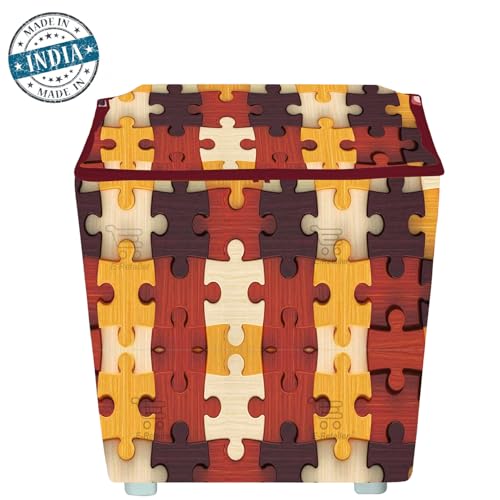 E-Retailer Washing Machine Cover for Semi-Automatic 5kg to 7.5kg | Light Weight Dustproof Cover with Zip Enclosure | Geometric Fully Automatic Washer Protector for Indoor Outdoor Use | Size 33x22x37 - Image 5