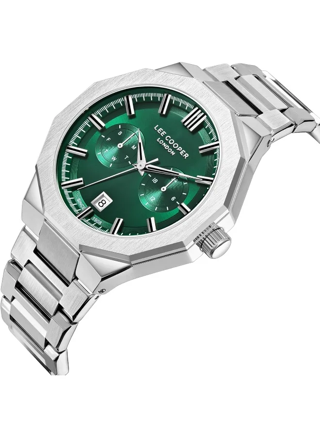 لي كوبر Lee Cooper Men's JP21-6 Movement Watch, Multi Function Display and Metal Strap - LC08018.370, Green