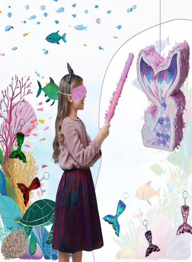 FIGEPO Mermaid Pinata Set - Birthday Party Favors for Girls with Mermaid Tail Pinata, Stickers, Slap Bracelet, Keychain, Silicone Bands and Straws - 44 Pack - Image 4