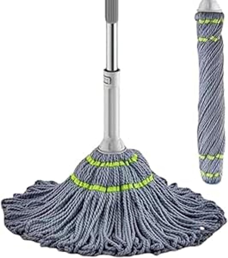 TECH LOGO ELECTRONICS 2 in 1 Self-Wringing Cleaning Mop Stick | Twist Microfiber Floor Cleaner | Wet & Dry Squeeze Rod with 360° Rotating Head & Extendable Stainless Steel Handle – Grey - Image 1