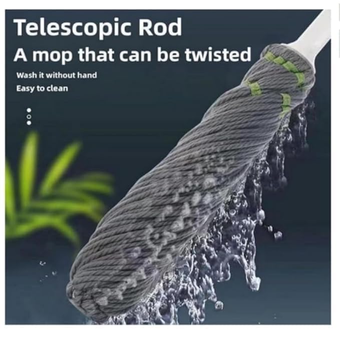 TECH LOGO ELECTRONICS 2 in 1 Self-Wringing Cleaning Mop Stick | Twist Microfiber Floor Cleaner | Wet & Dry Squeeze Rod with 360° Rotating Head & Extendable Stainless Steel Handle – Grey - Image 4