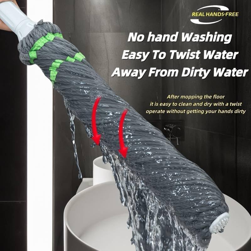 TECH LOGO ELECTRONICS 2 in 1 Self-Wringing Cleaning Mop Stick | Twist Microfiber Floor Cleaner | Wet & Dry Squeeze Rod with 360° Rotating Head & Extendable Stainless Steel Handle – Grey - Image 3