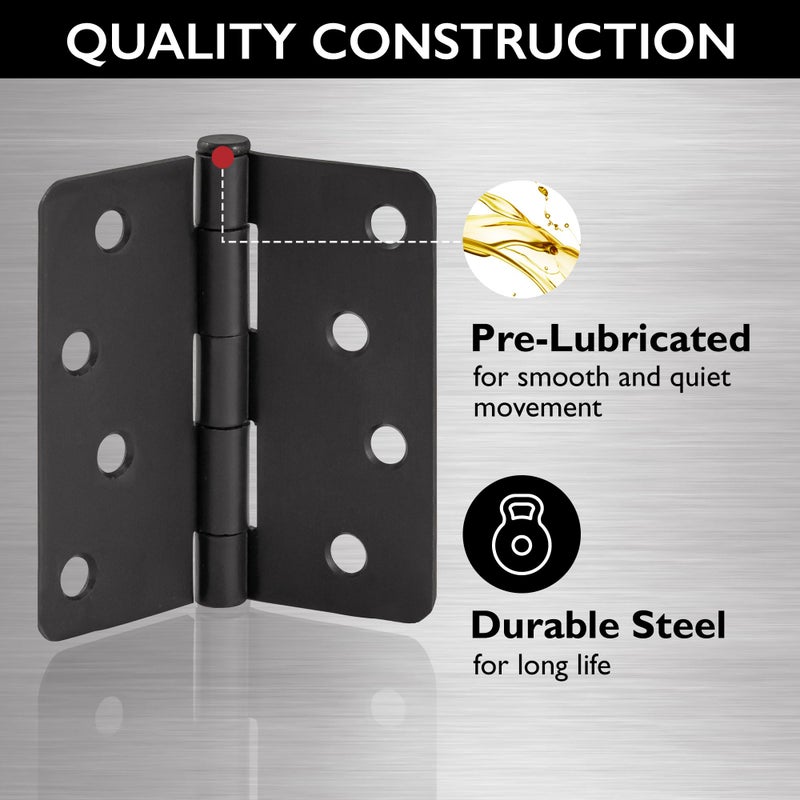 Design House Interior Door Hinges 4.0 In. X 4.0 In. Rounded 1/4-In. Radius Steel Pre-Lubricated Door Hardware Matte Black 10-Pack 188953 - Image 4