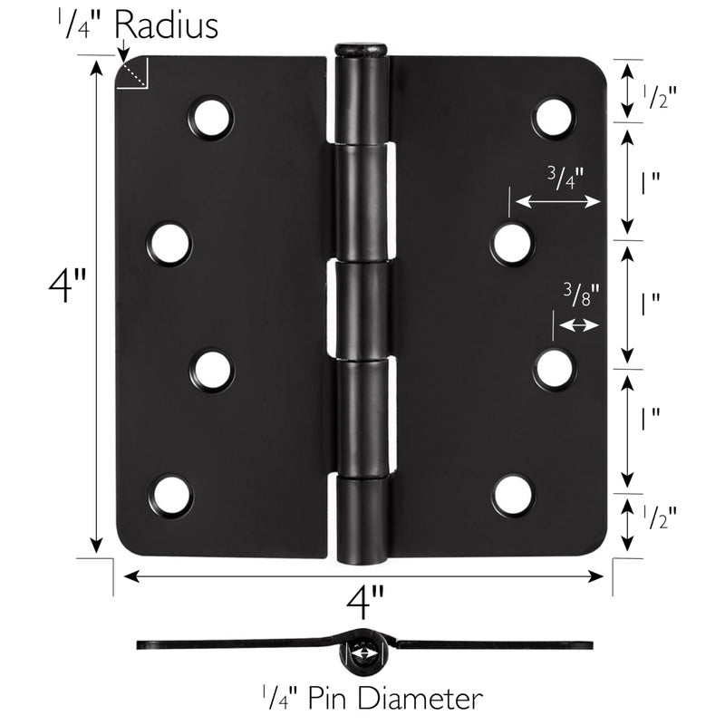 Design House Interior Door Hinges 4.0 In. X 4.0 In. Rounded 1/4-In. Radius Steel Pre-Lubricated Door Hardware Matte Black 10-Pack 188953 - Image 2