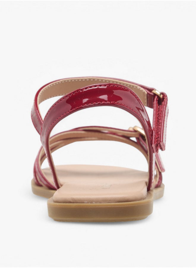 Little Missy Girls Buckle Detail Flat Sandals with Hook and Loop Closure  - Image 4
