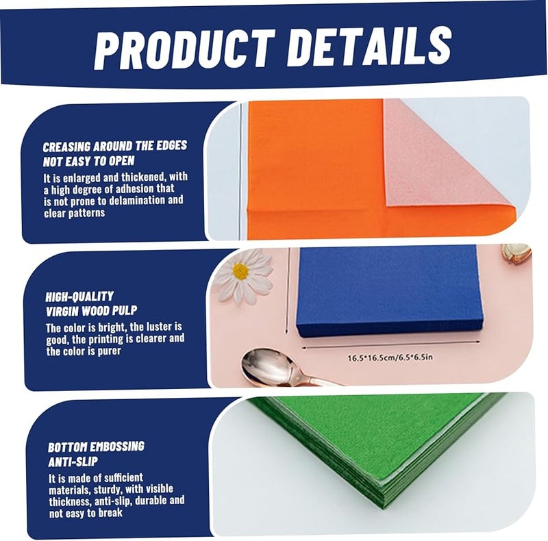 2 Ply Cocktail Napkins 6.5x6.5 Inch 100 Pack Disposable Paper For Parties Birthdays Buffets - Image 4