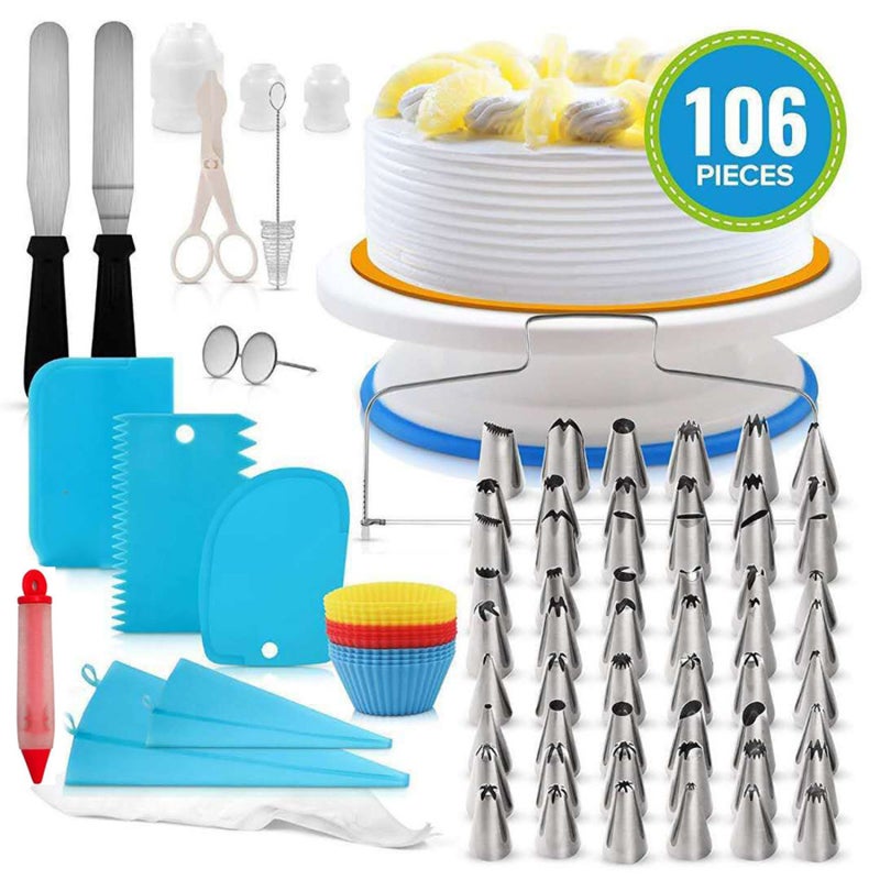 Cake Turntable: 106 Pcs Food Grade Stainless Steel Set - Reusable Durable Non-Stick Icing Tips for Professional Bakers DIY Enthusiasts Beginners - Image 3