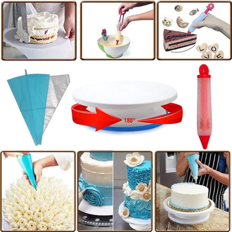 Cake Turntable: 106 Pcs Food Grade Stainless Steel Set - Reusable Durable Non-Stick Icing Tips for Professional Bakers DIY Enthusiasts Beginners - Image 2