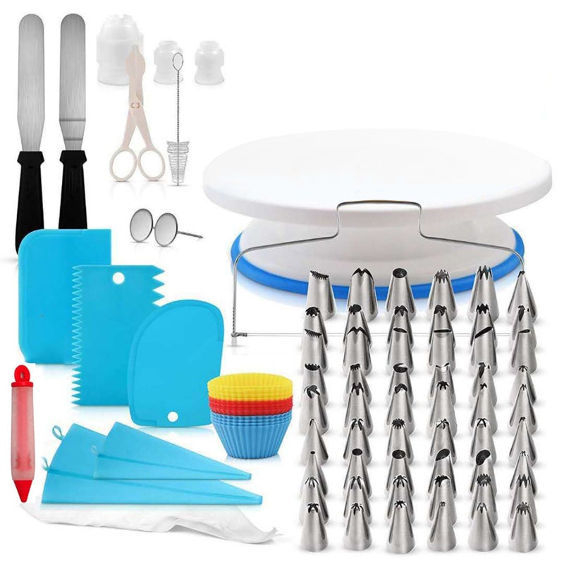 Cake Turntable: 106 Pcs Food Grade Stainless Steel Set - Reusable Durable Non-Stick Icing Tips for Professional Bakers DIY Enthusiasts Beginners - Image 1