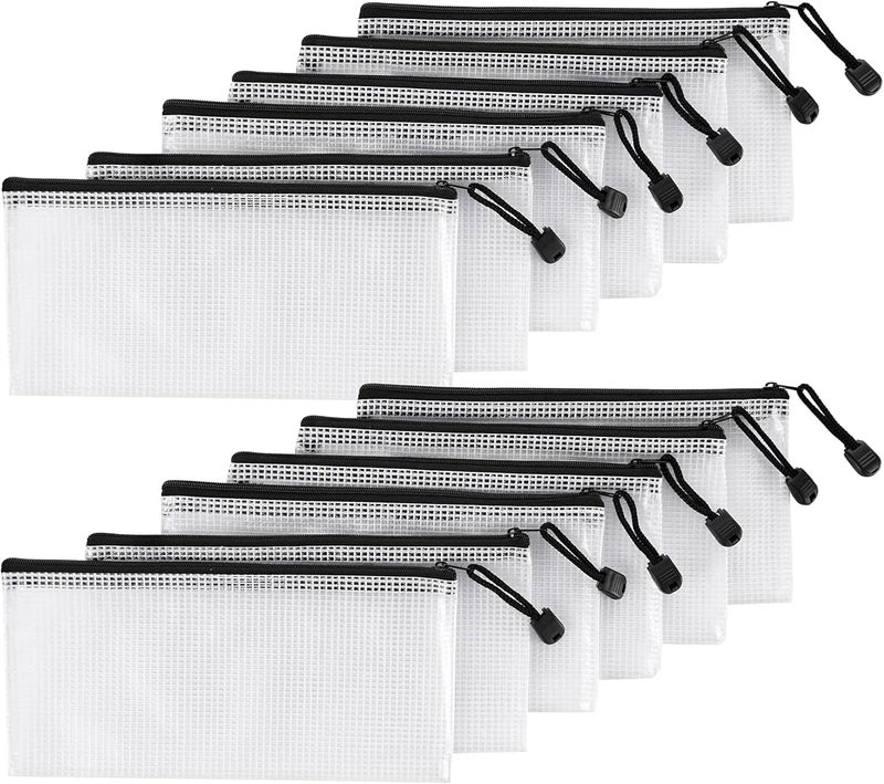 Bidponds 12Pcs Mesh Zipper Pouch,9x4.4 Inches Durable Pouches,Organizing Storage with Zipper for Bill,File and Travel,Multi-Purpose Stationery Pouch - Image 1