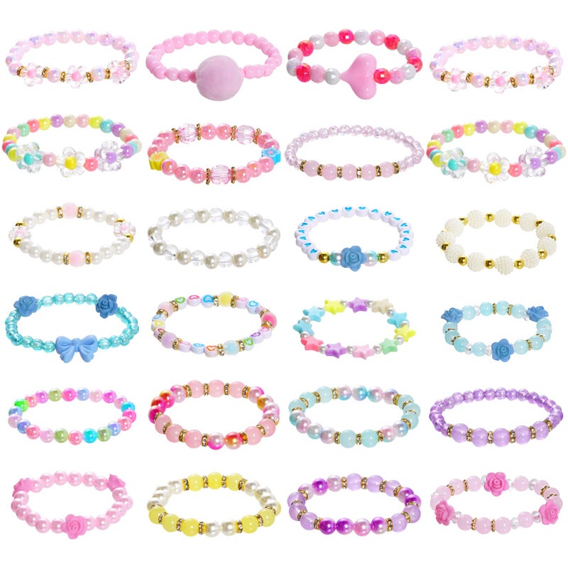 Dxhycc 24 Pieces Princess Bracelets Girls Beaded Bracelets Little Girls Costume Jewelry Set for Birthday Party Favors - Image 1