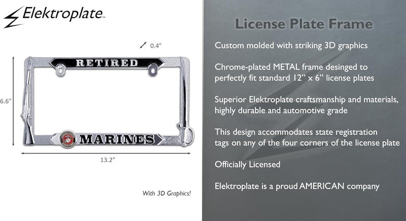 Elektroplate Retired Marines License Plate Frame - Image 3