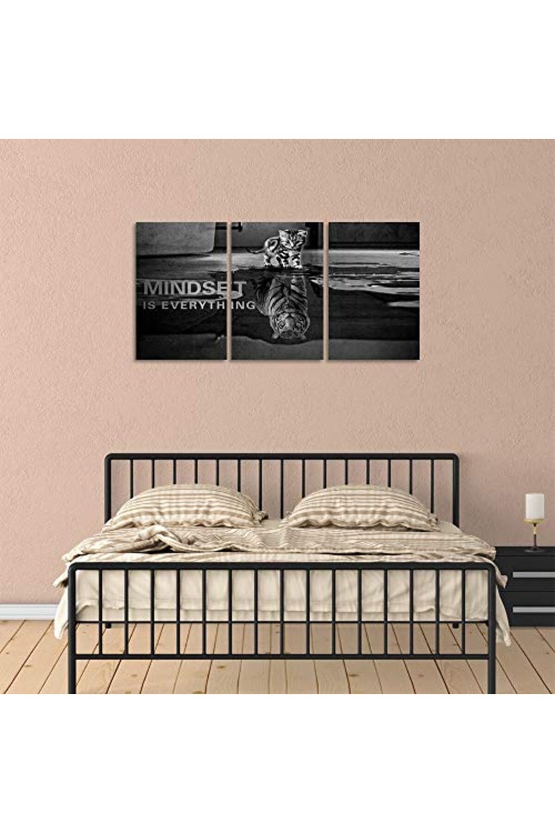 Yetaryy Motivational Canvas Print Wall Art Cat Poster Positive Decor 3 Pieces Inspirational Entrepreneur Quotes Painting Picture Framed Artwork Office Home Decoration - 48" W x 24" H - Image 5