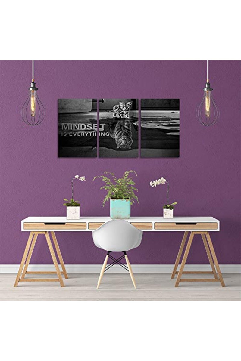 Yetaryy Motivational Canvas Print Wall Art Cat Poster Positive Decor 3 Pieces Inspirational Entrepreneur Quotes Painting Picture Framed Artwork Office Home Decoration - 48" W x 24" H - Image 3