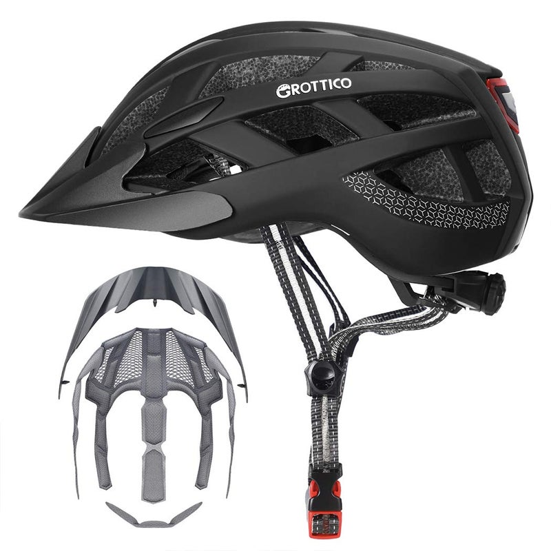 GROTTICO Adult-Men-Women Bike Helmet with Light - Mountain Road Bicycle Helmet with Replacement Pads & Detachable Visor - Image 1