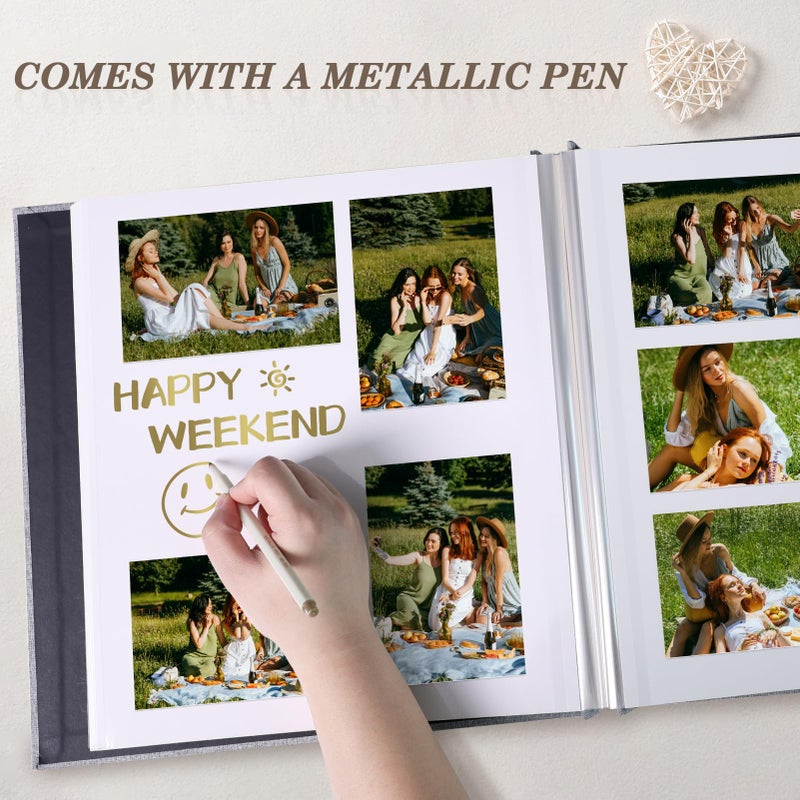 Aenbuslm Photo Album Self Adhesive Pages for 4x6 5x7 8x10 Pictures Scrapbook Magnetic Photo Albums with Sticky Pages Books with A Metallic Pen for Baby Wedding Family 11x10.6 Black 40 Pages - Image 4