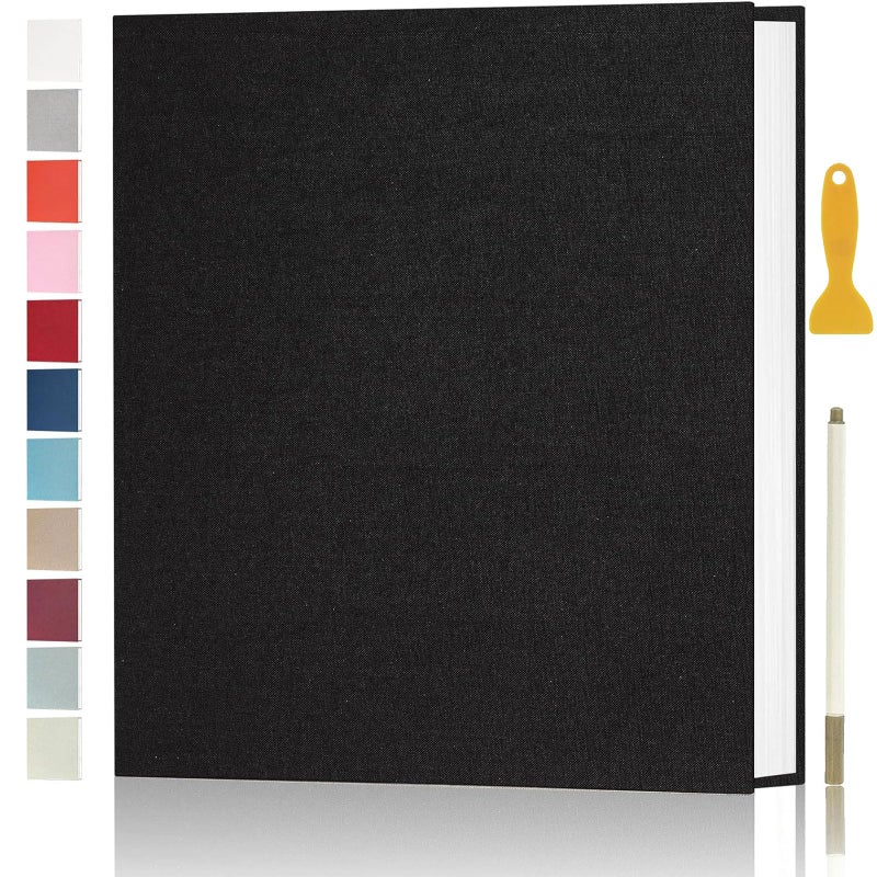 Aenbuslm Photo Album Self Adhesive Pages for 4x6 5x7 8x10 Pictures Scrapbook Magnetic Photo Albums with Sticky Pages Books with A Metallic Pen for Baby Wedding Family 11x10.6 Black 40 Pages - Image 1