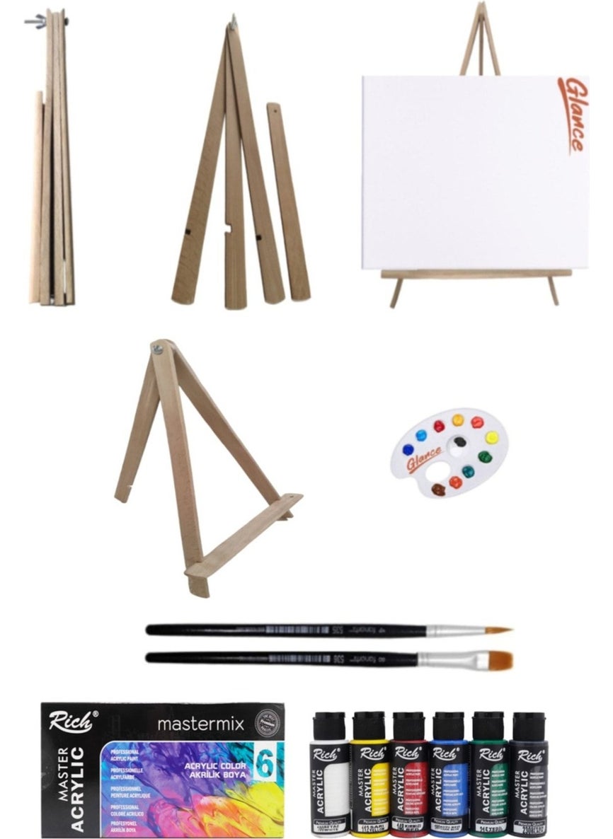 Glance Collapsible Folding Mini Easel 25X35 Canvas Rich Mastermix Acrylic Paint 6 Piece 60CC Starter Set. 