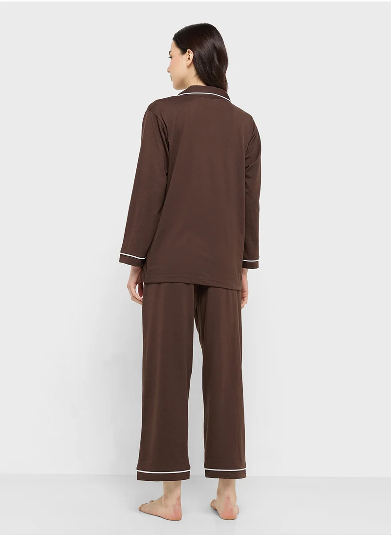 Ginger Cotton Button Up Shirt & Pyjama Set
