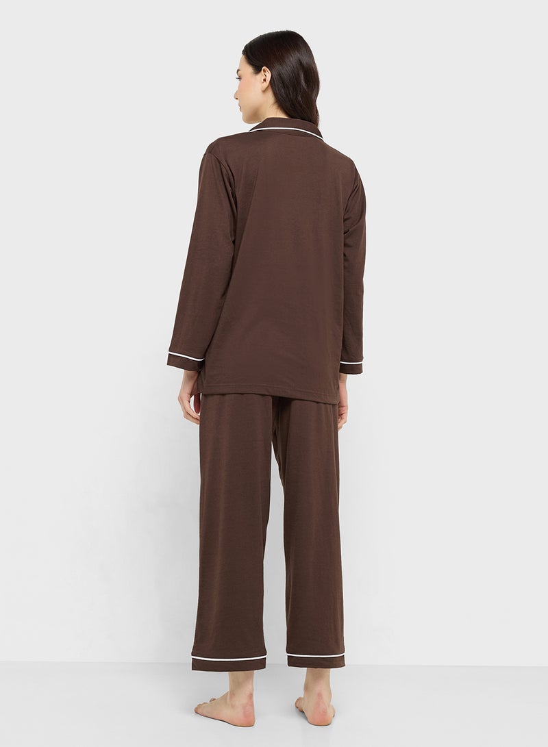 Ginger Cotton Button Up Shirt & Pyjama Set  - Image 2