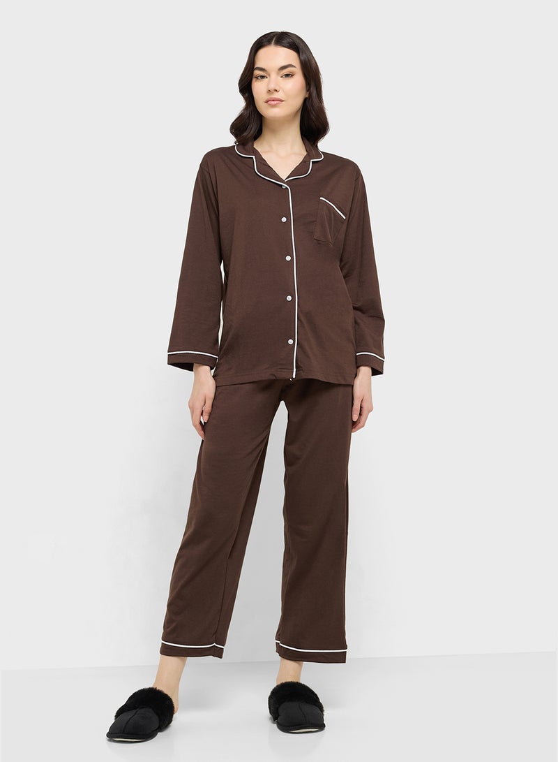 Ginger Cotton Button Up Shirt & Pyjama Set  - Image 5