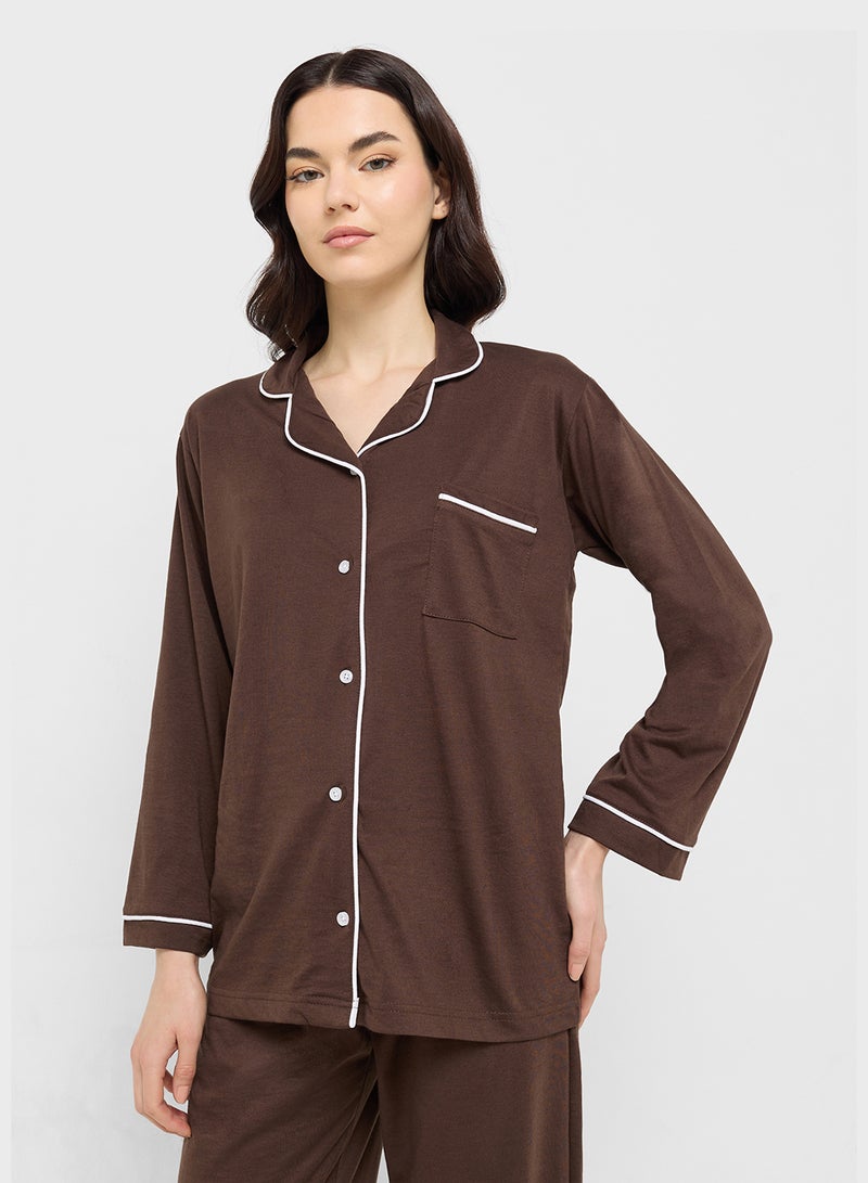 Ginger Cotton Button Up Shirt & Pyjama Set  - Image 4