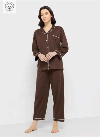 Ginger Cotton Button Up Shirt & Pyjama Set