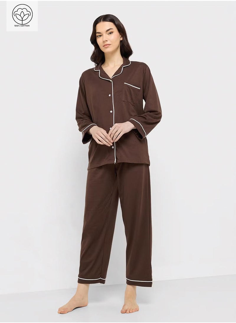 Ginger Cotton Button Up Shirt & Pyjama Set  - Image 1