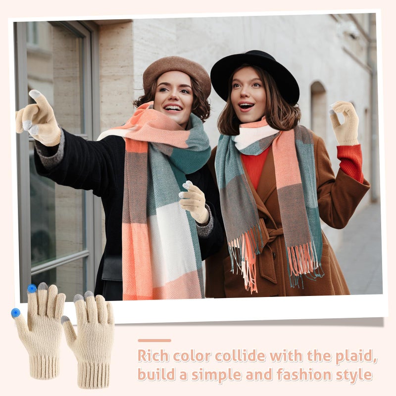 Yearntown 3 Pieces Winter Hat Scarf Gloves Set for Women Fleece Knit Pom Pom Beanie Neck Warmer Touchscreen Gloves 3 in 1 Set - Image 5