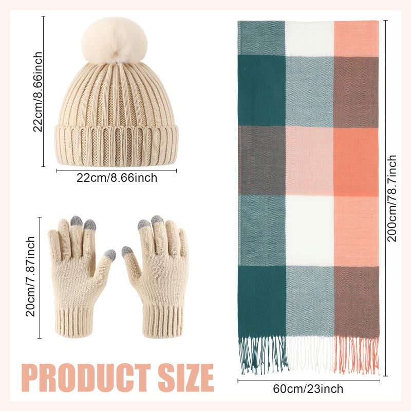 Yearntown 3 Pieces Winter Hat Scarf Gloves Set for Women Fleece Knit Pom Pom Beanie Neck Warmer Touchscreen Gloves 3 in 1 Set - Image 2