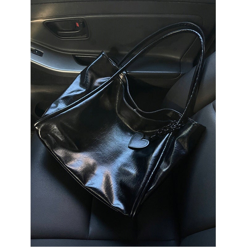 Bag Women''s 2024 New Fashionable This Year''s Popular High-end Niche Oil Wax Leather Tote Bag Large Capacity Commuter Crossbody Bag - Image 4