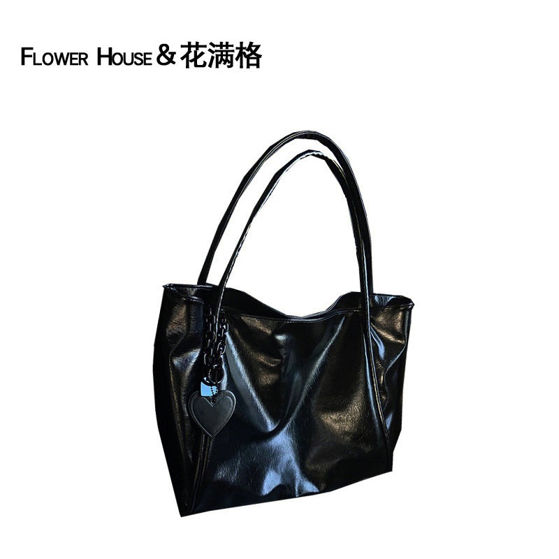 Bag Women''s 2024 New Fashionable This Year''s Popular High-end Niche Oil Wax Leather Tote Bag Large Capacity Commuter Crossbody Bag - Image 5