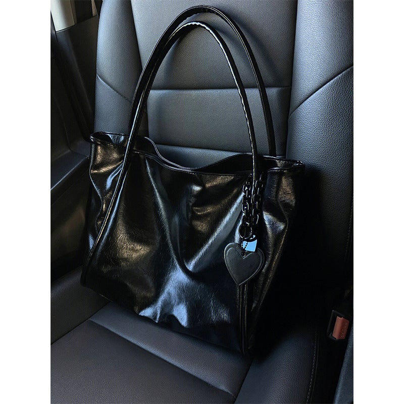 Bag Women''s 2024 New Fashionable This Year''s Popular High-end Niche Oil Wax Leather Tote Bag Large Capacity Commuter Crossbody Bag - Image 2