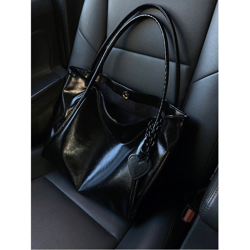 Bag Women''s 2024 New Fashionable This Year''s Popular High-end Niche Oil Wax Leather Tote Bag Large Capacity Commuter Crossbody Bag - Image 3
