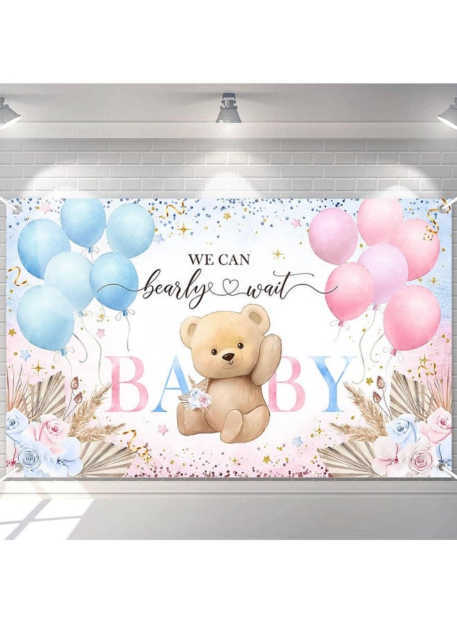 Avezano Boho Bear Gender Reveal Backdrop Banner Boho Floral We Can Bearly Wait Gender Reveal Decorations Pampas Grass He Or She Baby Shower Party Decor 70.8 X 43.3 Inch - Image 1