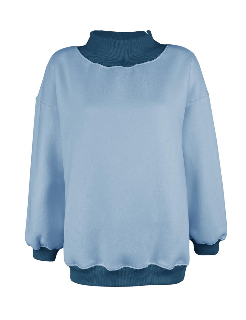 PRETTODAY Women's Oversized Sweatshirts Color Block Turtleneck Fleece Pullover Tops Long Sleeve Loose Fall Fashion Outfits Blue - Image 3